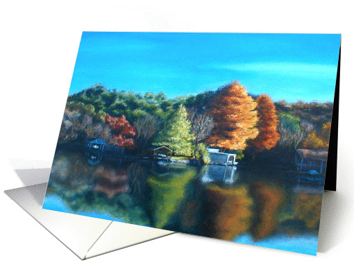 Happy Birthday peaceful scenery Autumn colors by a lake card (857021)
