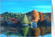 Happy Birthday peaceful scenery Autumn colors by a lake card