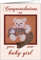 congratulations gift card for baby shower gift baby girl Kitty & Teddy card