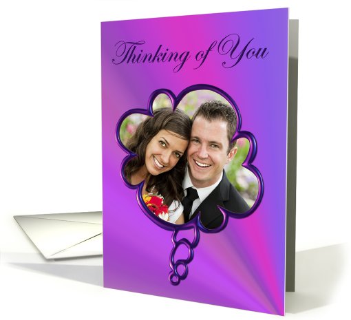 Thinking of You photo card thought bubble purple and pink rays card