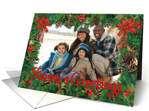 Seasons Greetings Photo Card with pine, holly, and pine... (864202)