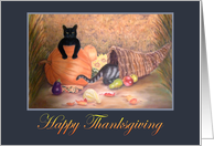Happy Thanksgiving two kitties with their pumpkin and cornucopia card