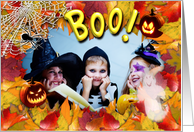 Boo! Happy Halloween Photo Card spider & web, ghost & jack olantern card