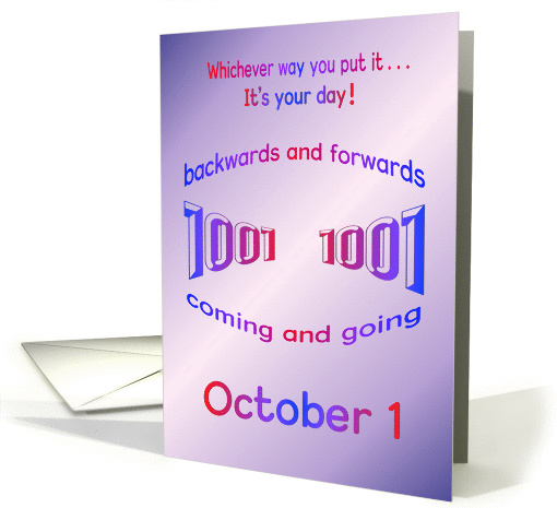 Happy Birthday 10-01 palindrome 1001 October 1 card (870285)