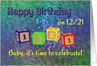 Happy Birthday 1221 Palindrome baby blocks card