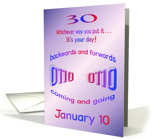 Happy Palindrome Birthday 30 years old on 01/10 card (875628)
