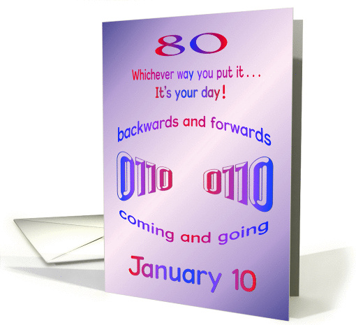 Happy Palindrome Birthday 80 years old on 01/10 card (875634)
