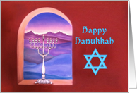 Happy Hanukkah Menorah in a Window card