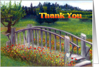Thank You Footbridge with Flowers on Ladybug Lane card