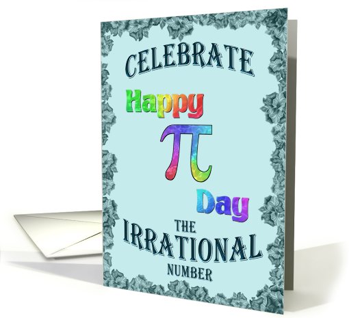 Multicolor Happy Pi Day Wish on Teal card (910599)