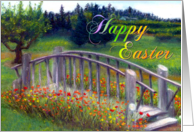 Happy Easter with Footbridge, Flowers & Haiku On Ladybug Lane card