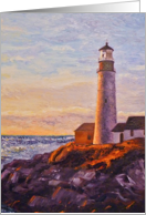 Lighthouse Sunrise by the Sea Blank Note Card