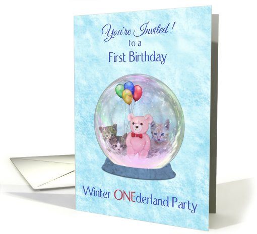 First Birthday Party Invitation Winter ONEderland with Snowglobe card