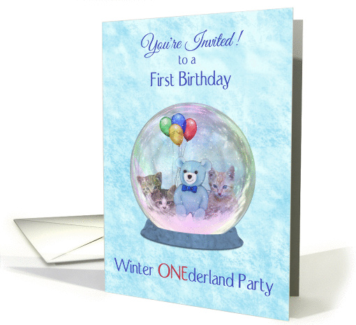 First Birthday Party Invitation Winter ONEderland with Snowglobe card