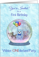 First Birthday Party Invitation Winter ONEderland with Snowglobe card