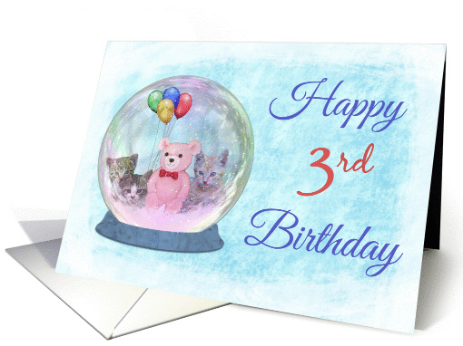 Happy 3rd Birthday Snowglobe w/ Pink TeddyBear, Balloons,... (991809)