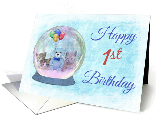 Happy 1st Birthday Snowglobe w/ Blue TeddyBear, Balloons,... (991817)