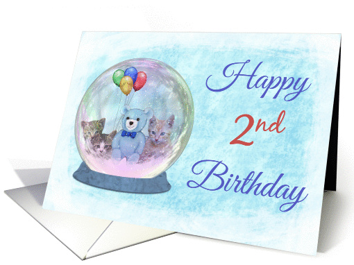 Happy 2nd Birthday Snowglobe w/Blue TeddyBear, Balloons, &... (991819)