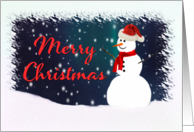 Merry Christmas Snowman Against a Starry Sky card