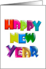 Happy New Year fun colorful 3d-like greeting for kids card
