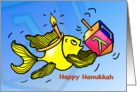 Happy Hanukkah Chanuka Sparky Yellow fun Fish Comic Drawing card