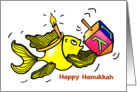 Happy Hanukkah Chanuka Sparky Yellow Fish Comic Drawing card