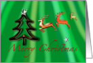 Santa’s Reindeers Merry Christmas Green Lights card