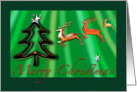 Christmas Reindeers Merry Christmas fun green xmas card