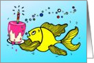Happy Birthday, Fish with Birthday Cake and candle card