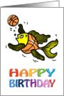 Happy Birthday friend, Fish playing Basketball fun funny comic card