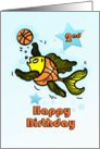 Happy Second Birthday, Fish playing Basketball cute funny kids cartoon card