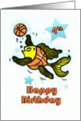Happy 4th Birthday, Fish playing Basketball fun cute cartoon four card