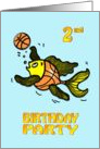 2nd Birthday Party Invitation, cute funny Fish playing Basketball kids card
