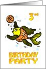 3rd Birthday Party Invitation, cute funny Fish playing Basketball kids card