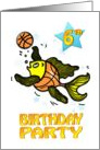 6th Birthday Party Invitation, cute funny Fish playing Basketball kids card