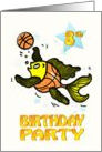 8th Birthday Party Invitation, cute funny Fish playing Basketball kids card