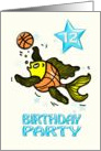 12th Birthday Party Invitation, cute Fish playing Basketball kids card