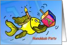 Hanukkah Party Invitation fish holding dreidel cute funny cartoon card