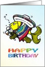 Happy Birthday singing Mexican Fish, funny comic cute cartoon card