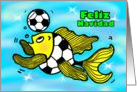 Feliz Navidad, Spanish Merry Christmas funny football Soccer Fish card