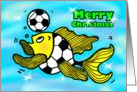 Football Soccer Fish wishing Merry Christmas Funny cute comic Card