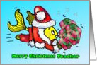 Merry Christmas Teacher Santa Claus Fish fun cute funny cartoon card