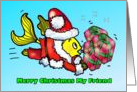 Merry Christmas my friend Santa Claus Fish fun cute funny cartoon card
