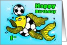 1st first Birthday Soccer Football Fish cute funny cartoon card