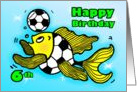 6th six Birthday Soccer Football Fish cute funny cartoon card