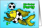 1st Birthday Party Invitation Soccer Football funny Fish cartoon card