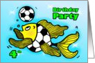 4th Birthday Party Invitation Soccer Football funny Fish cartoon four card