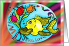 With Love Happy Valentine Fish with flowers roses cute funny cartoon card