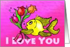 I LOVE YOU Happy Valentine’s day Fish with flowers fun cartoon card