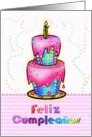 Feliz Cumpleaos Spanish fun colourful Happy Birthday Cake greetings card